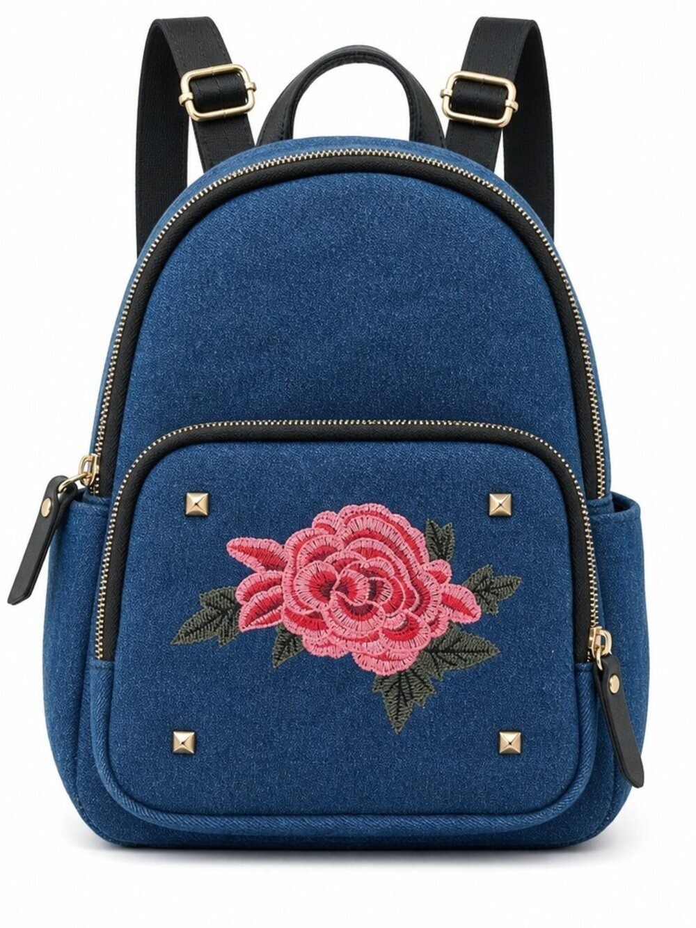 Kiss Me Denim Backpack EUC • Embroidered Rose • Couture Lips Patch • Cute
